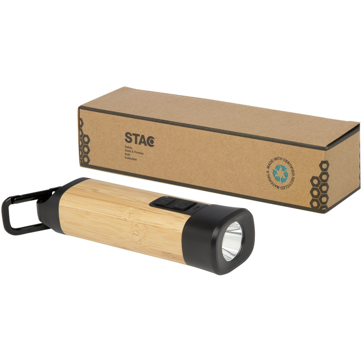 Kuma bamboo/RCS recycled plastic torch with carabiner – Natural extra view