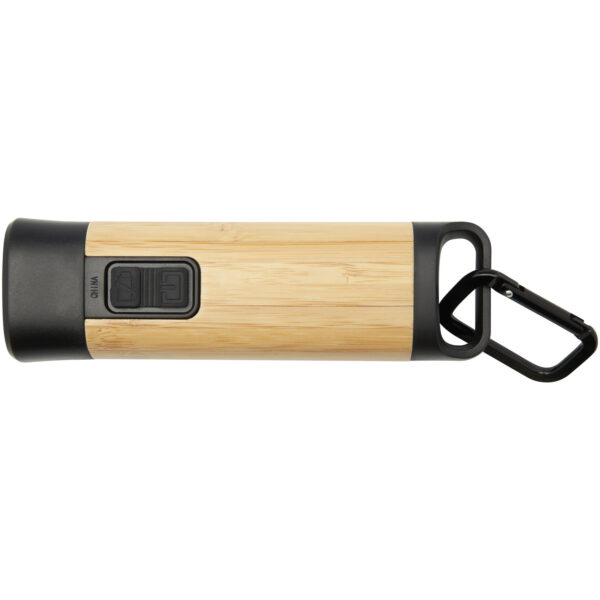Kuma bamboo/RCS recycled plastic torch with carabiner – Natural front view