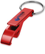 Tao RCS recycled aluminium bottle and can opener with keychain – Red with logo