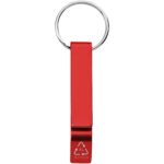 Tao RCS recycled aluminium bottle and can opener with keychain – Red front view