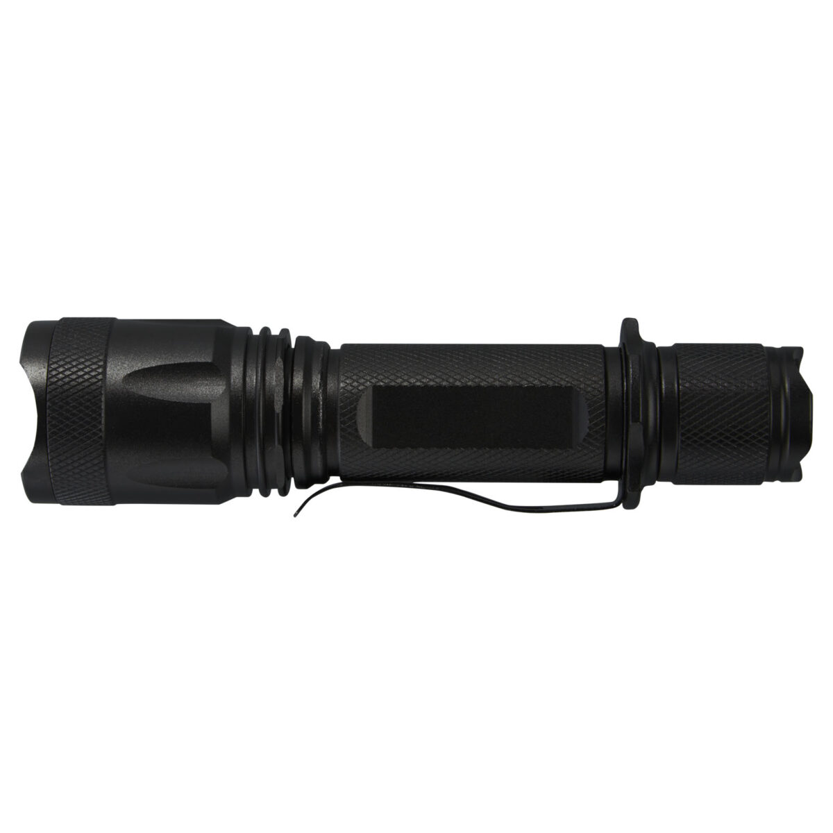 Mears 5W rechargeable tactical flashlight – Solid black back view