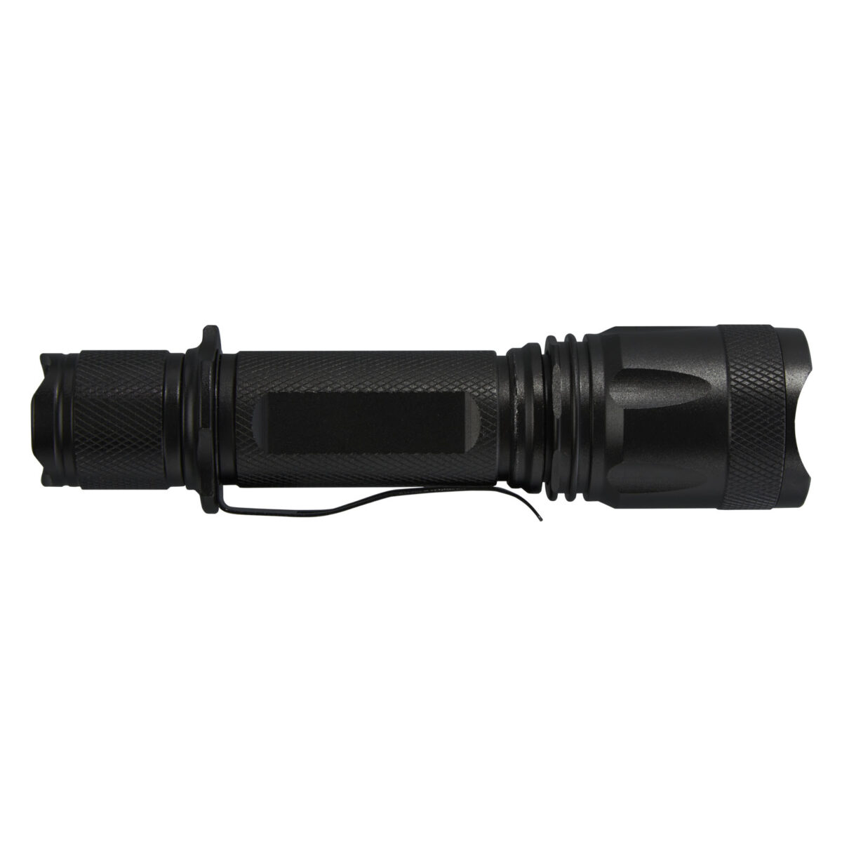 Mears 5W rechargeable tactical flashlight – Solid black front view