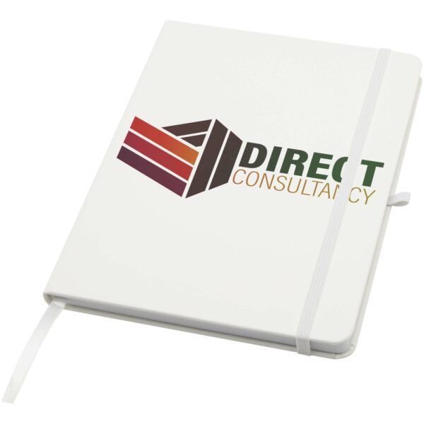 Teak A5 recycled hard cover notebook with lined pages – White with logo