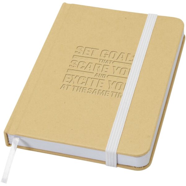 Reed A6 recycled hard cover notebook with plain pages – White with logo