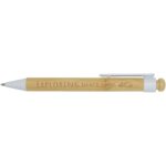 Rattan bamboo and recycled plastic ballpoint pen (black ink) – White with logo