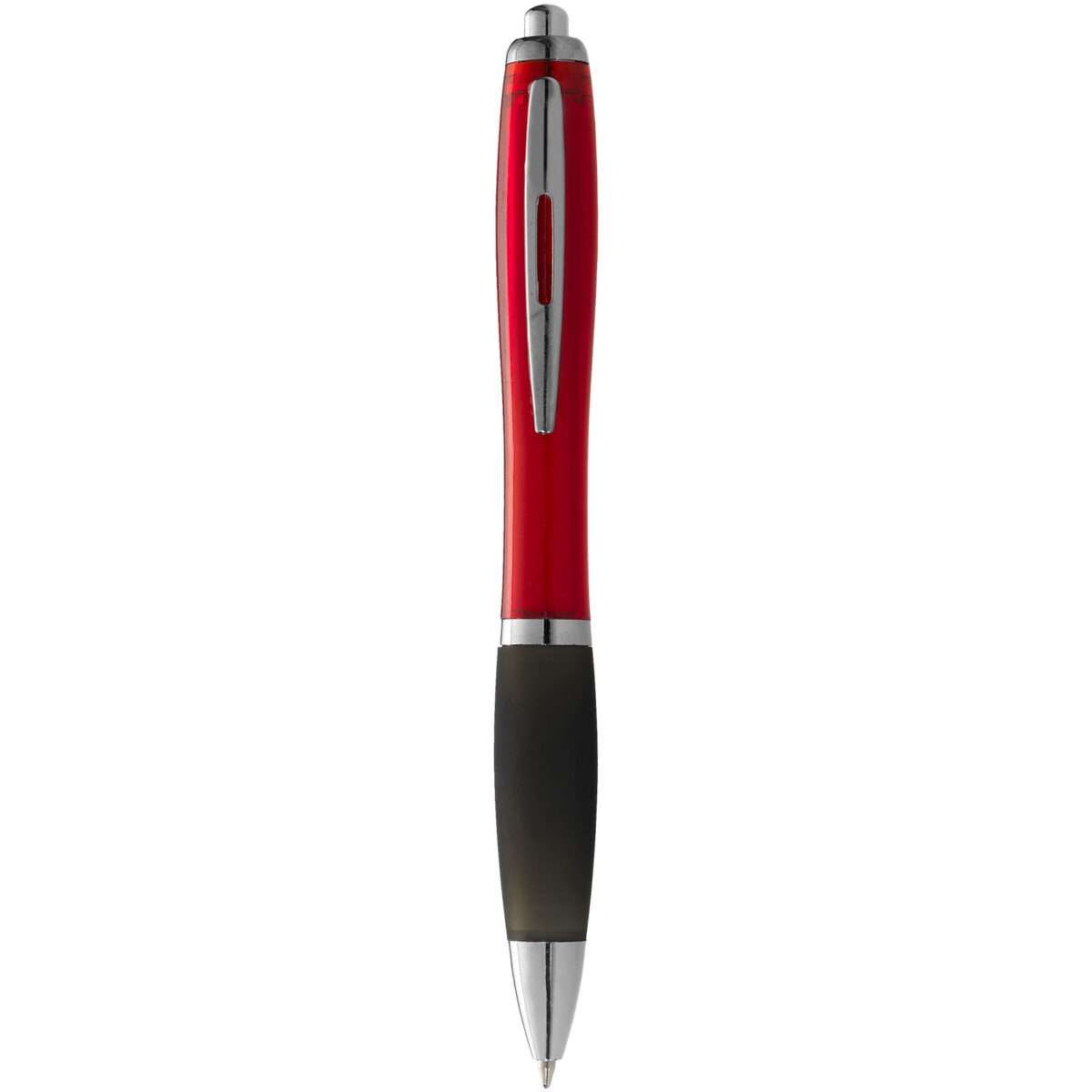 Nash ballpoint pen coloured barrel and black grip (black ink) – Red front view