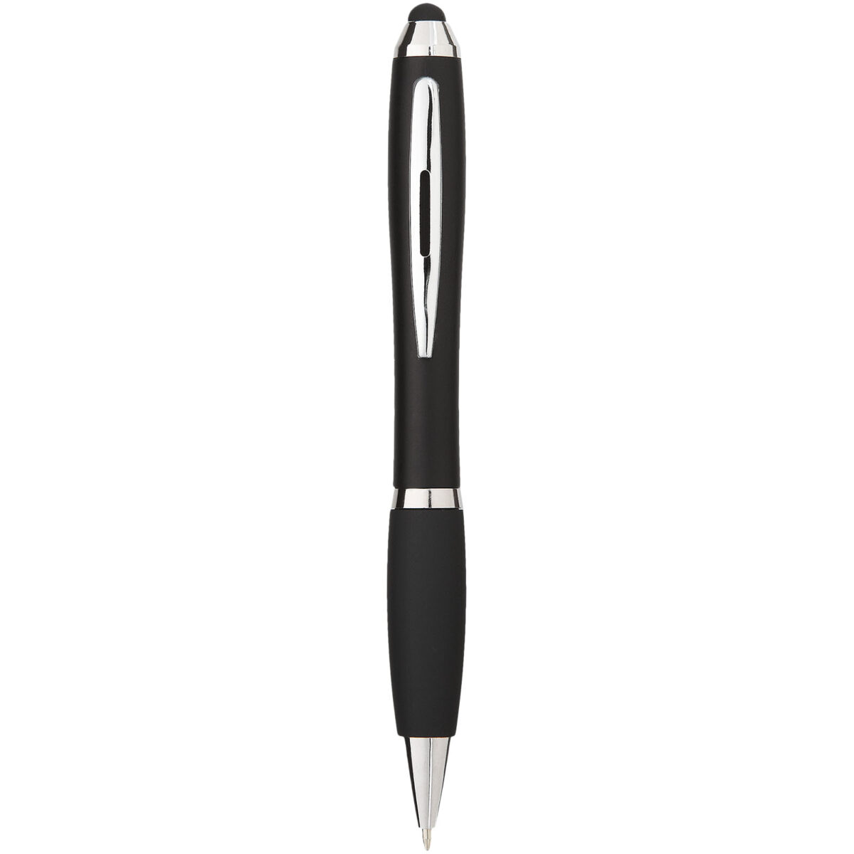 Nash coloured stylus ballpoint pen with black grip (black ink) – Solid black front view