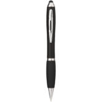 Nash coloured stylus ballpoint pen with black grip (black ink) – Solid black front view