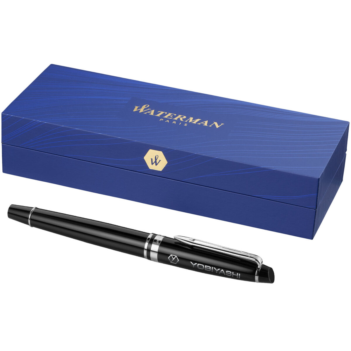 Waterman Expert fountain pen (blue ink) – Solid black with logo