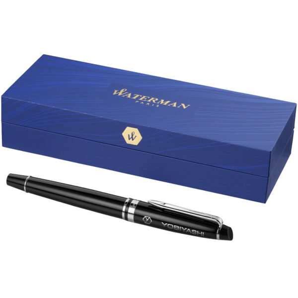 Waterman Expert fountain pen (blue ink) – Solid black with logo