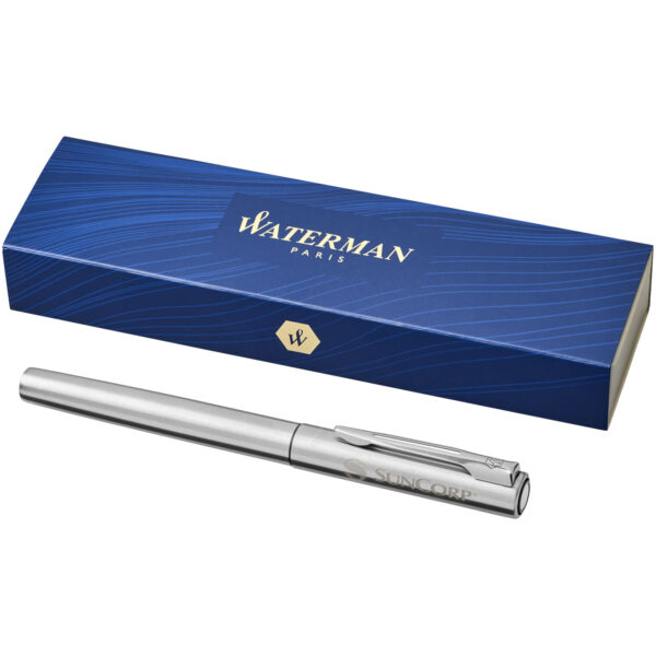 Waterman Graduate rollerball pen (black ink) – Chrome with logo