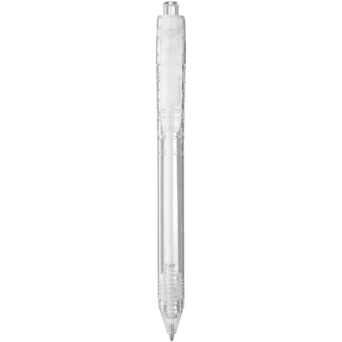 Vancouver recycled PET ballpoint pen (black ink) – Transparent clear front view