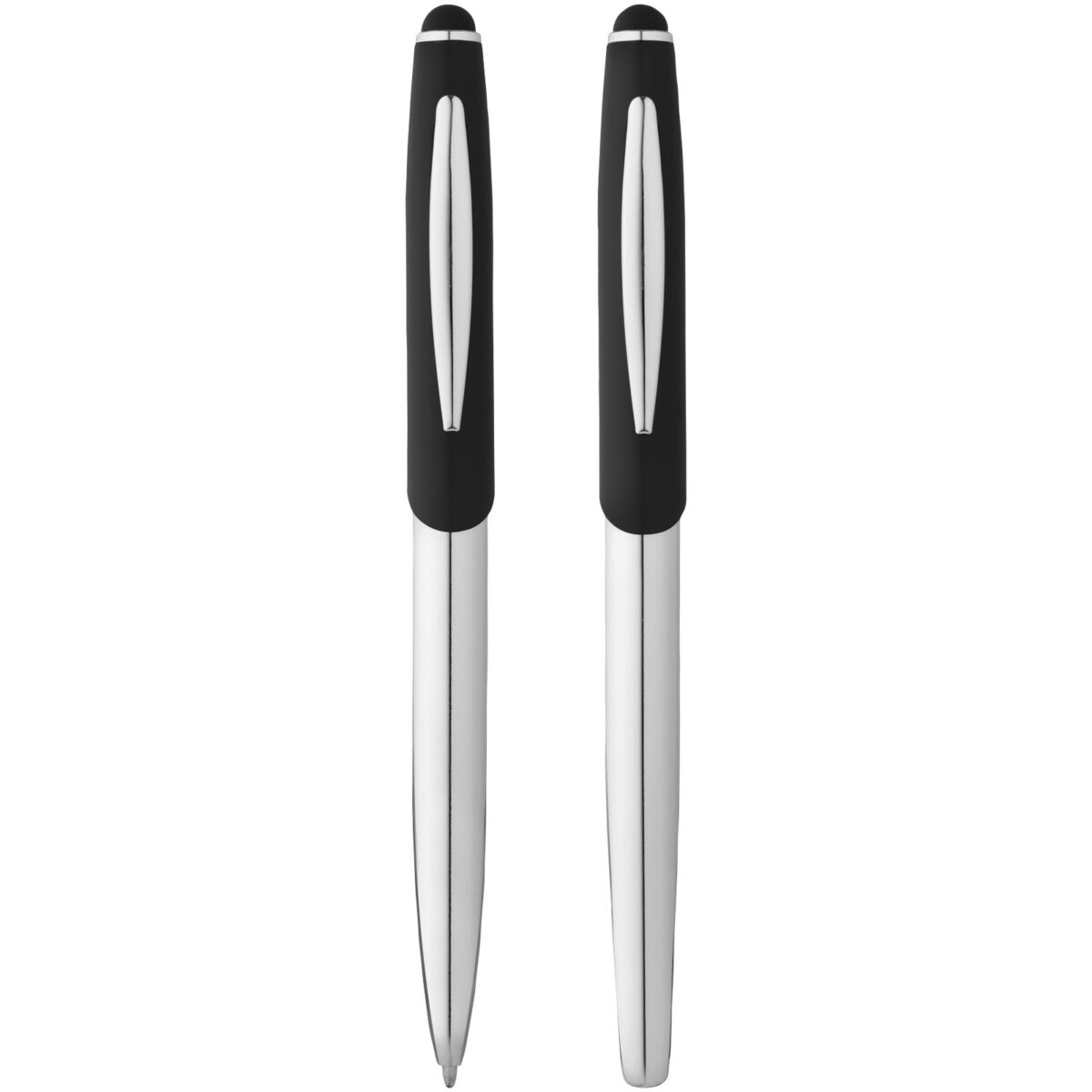 Geneva stylus ballpoint pen and rollerball pen set (blue ink) – Silver front view