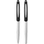 Geneva stylus ballpoint pen and rollerball pen set (blue ink) – Silver front view
