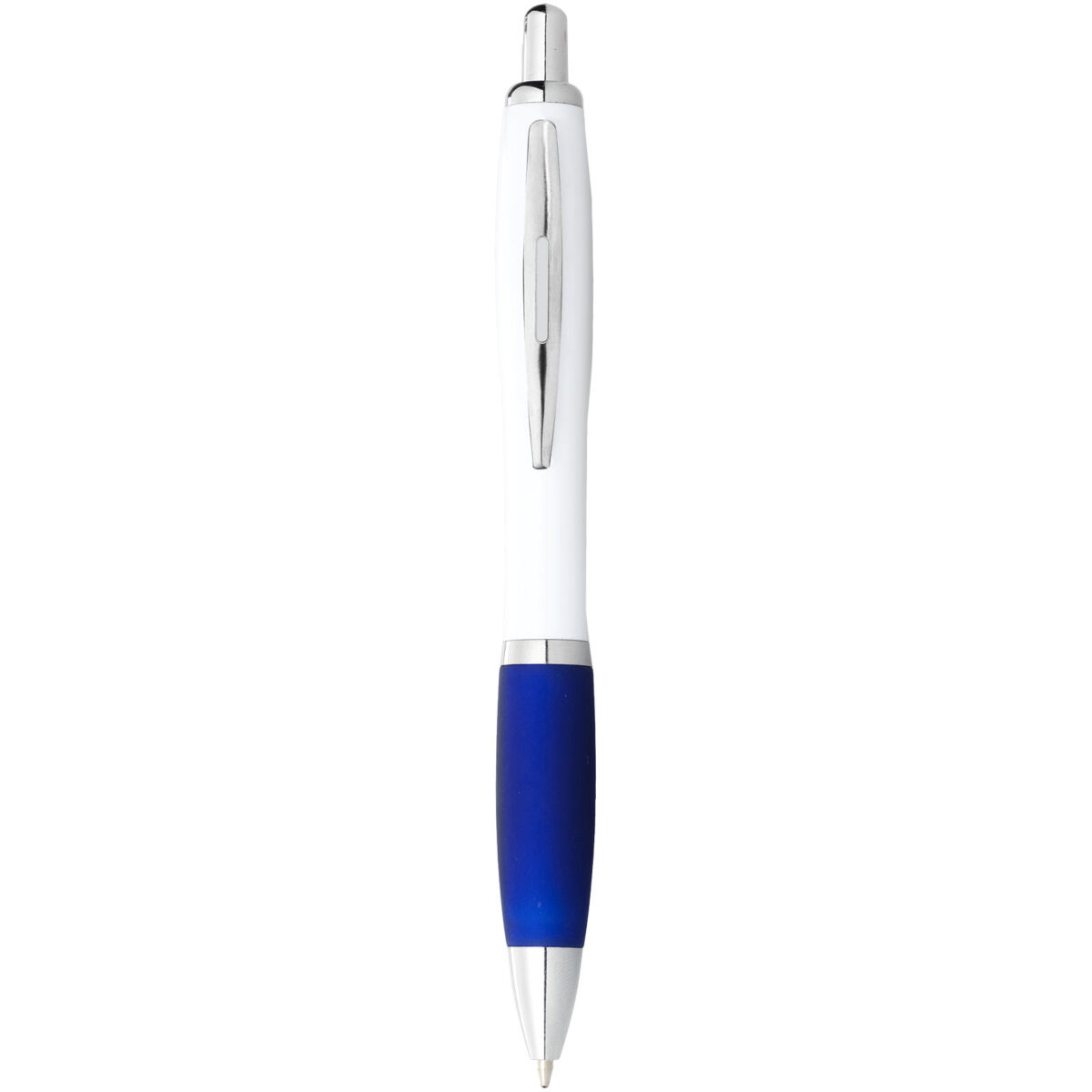 Nash ballpoint pen white barrel and coloured grip (blue ink) – White front view