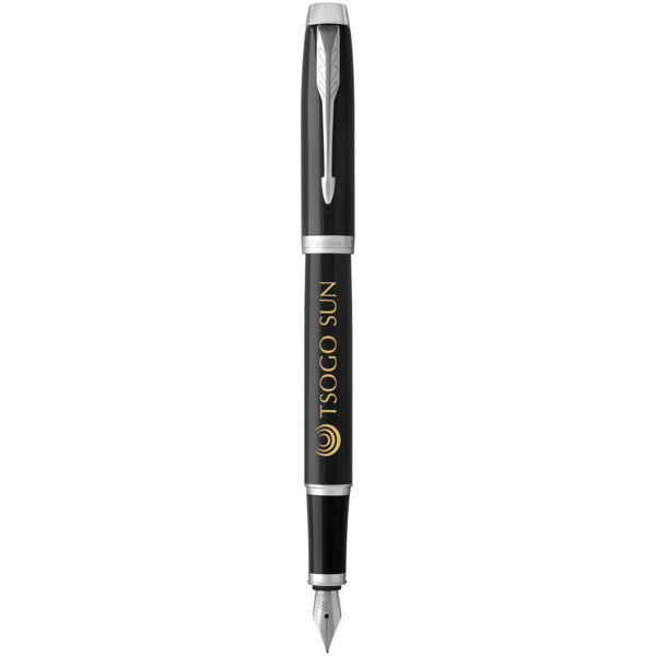 Parker IM fountain pen (blue ink) – Solid black with logo