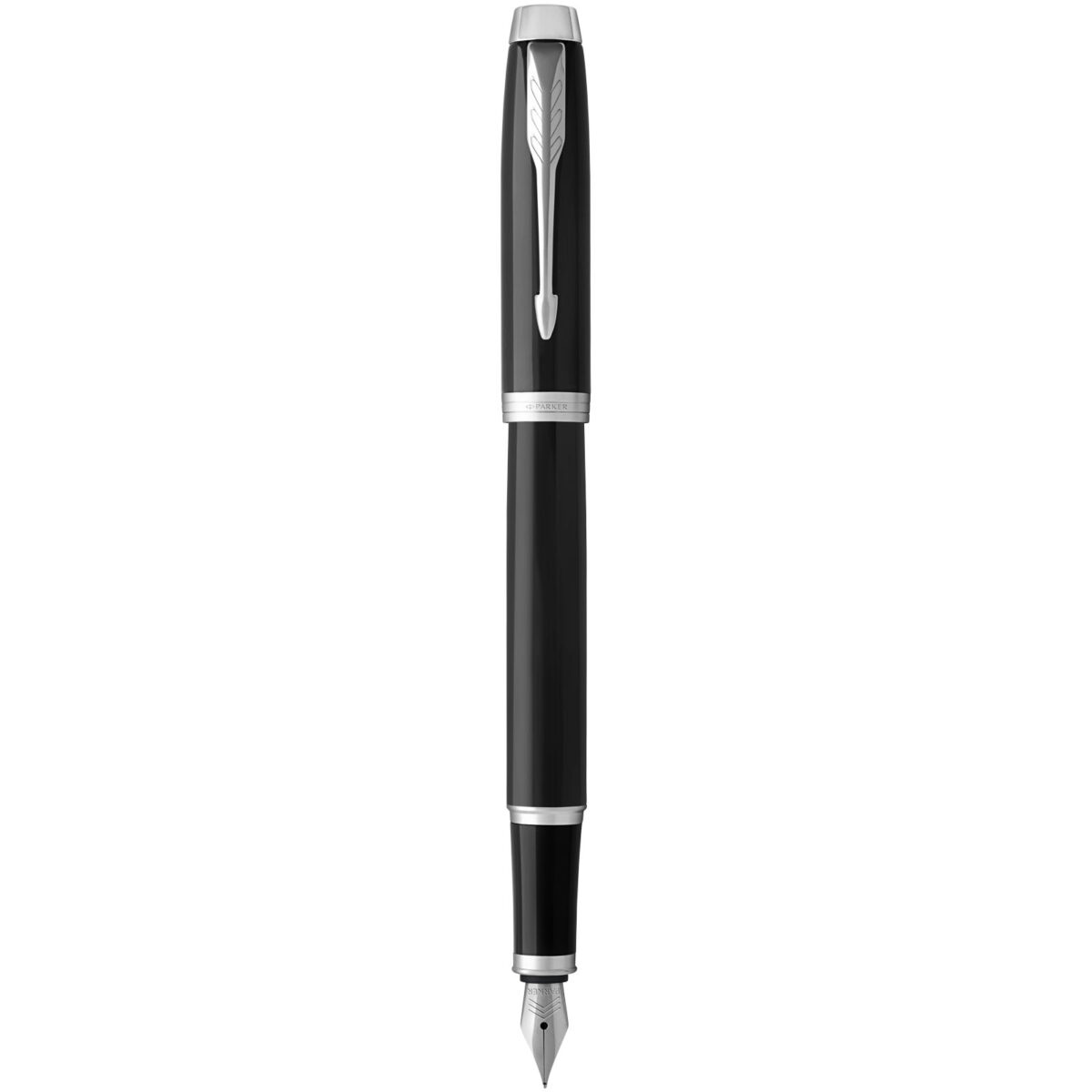 Parker IM fountain pen (blue ink) – Solid black front view