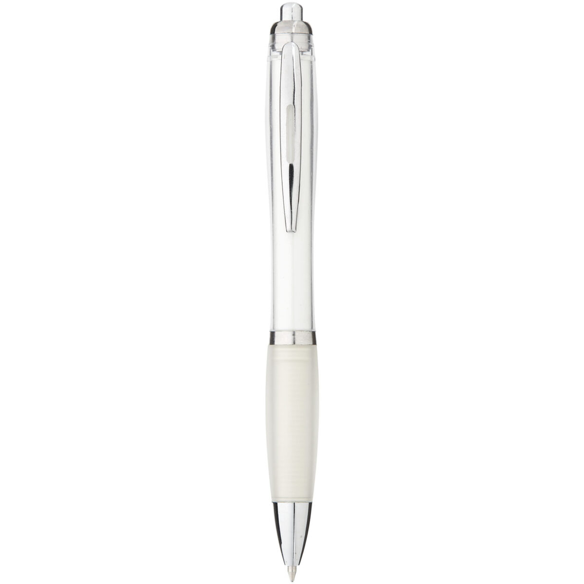 Nash ballpoint pen coloured barrel and grip (blue ink) – Transparent white front view