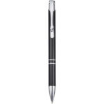 Moneta aluminium click ballpoint pen (blue ink) – Solid black front view