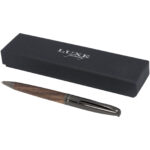 Loure wood barrel ballpoint pen (black ink) – Solid black with logo
