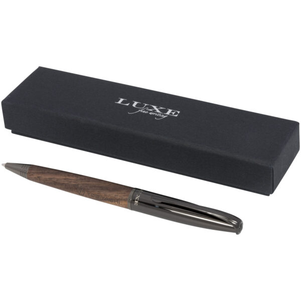 Loure wood barrel ballpoint pen (black ink) – Solid black with logo