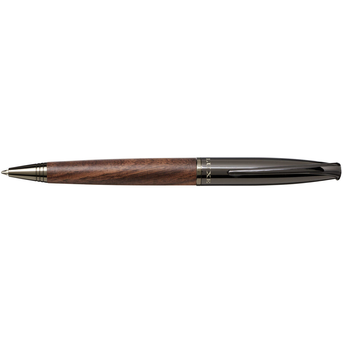 Loure wood barrel ballpoint pen (black ink) – Solid black front view
