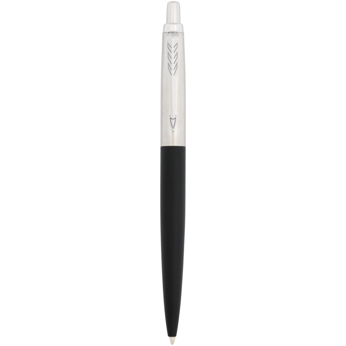 Parker Jotter XL matte with chrome trim ballpoint pen (blue ink) – Solid black front view