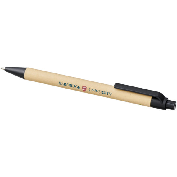 Berk recycled carton and corn plastic ballpoint pen (black ink) – Solid black with logo