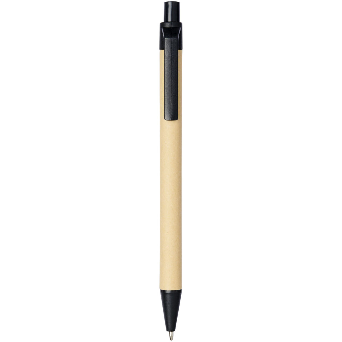 Berk recycled carton and corn plastic ballpoint pen (black ink) – Solid black front view