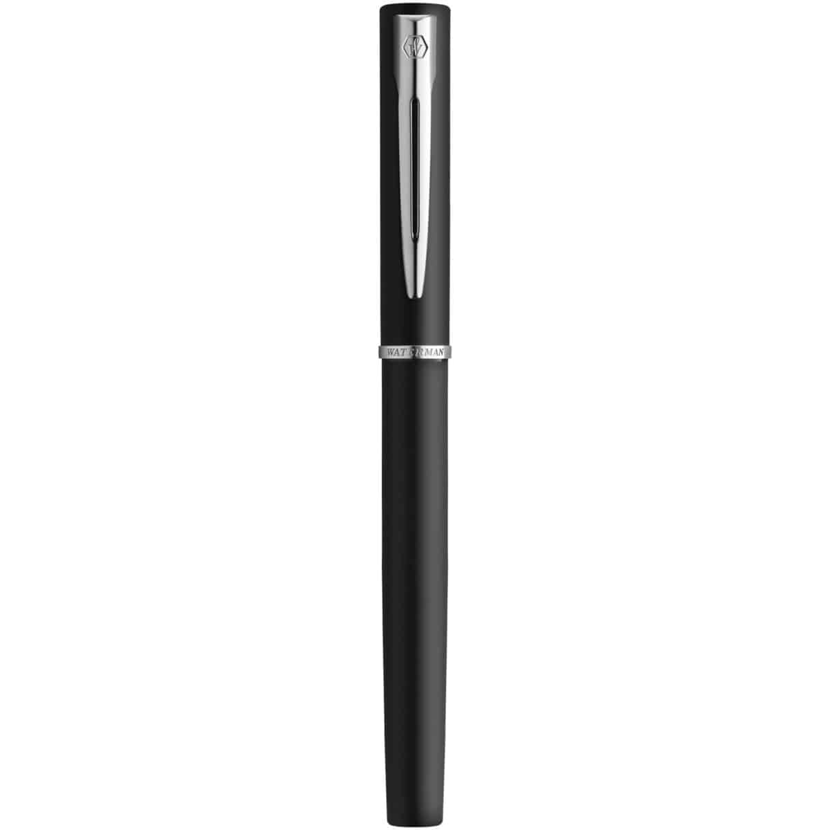 Waterman Allure rollerball pen  (black ink) – Solid black front view