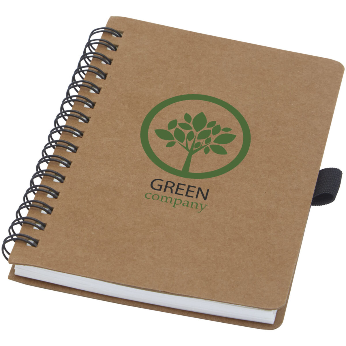 Cobble A6 wire-o recycled cardboard notebook with stone paper – Natural with logo