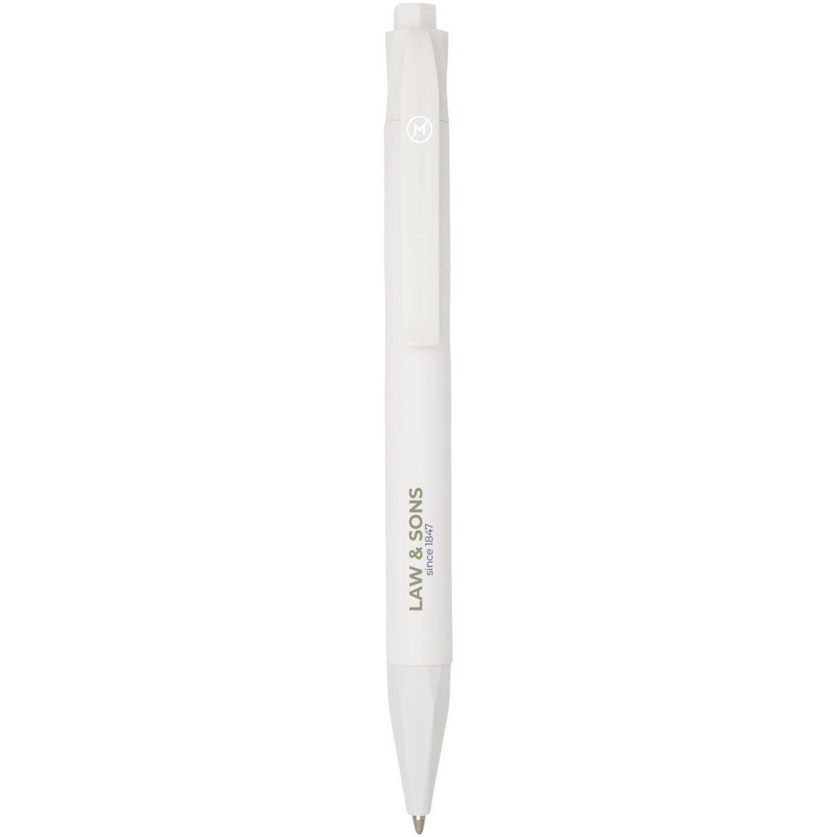 Terra corn plastic ballpoint pen (blue ink) – White with logo