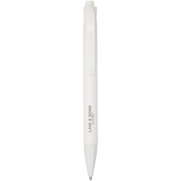 Terra corn plastic ballpoint pen (blue ink) – White with logo