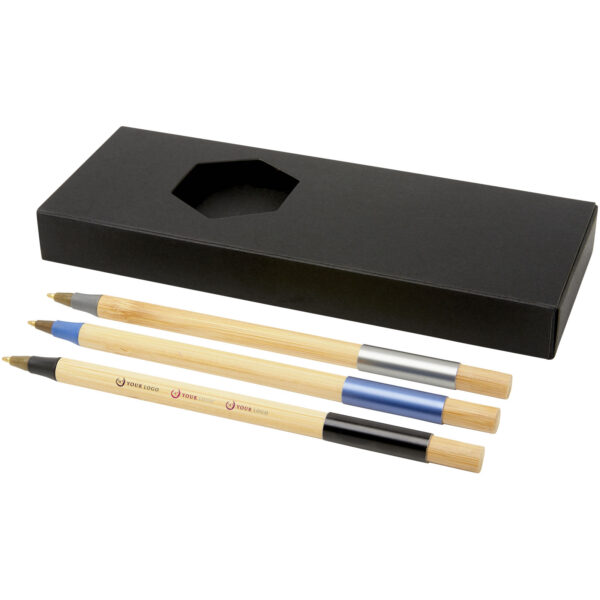 Kerf 3-piece bamboo pen set – Solid black with logo