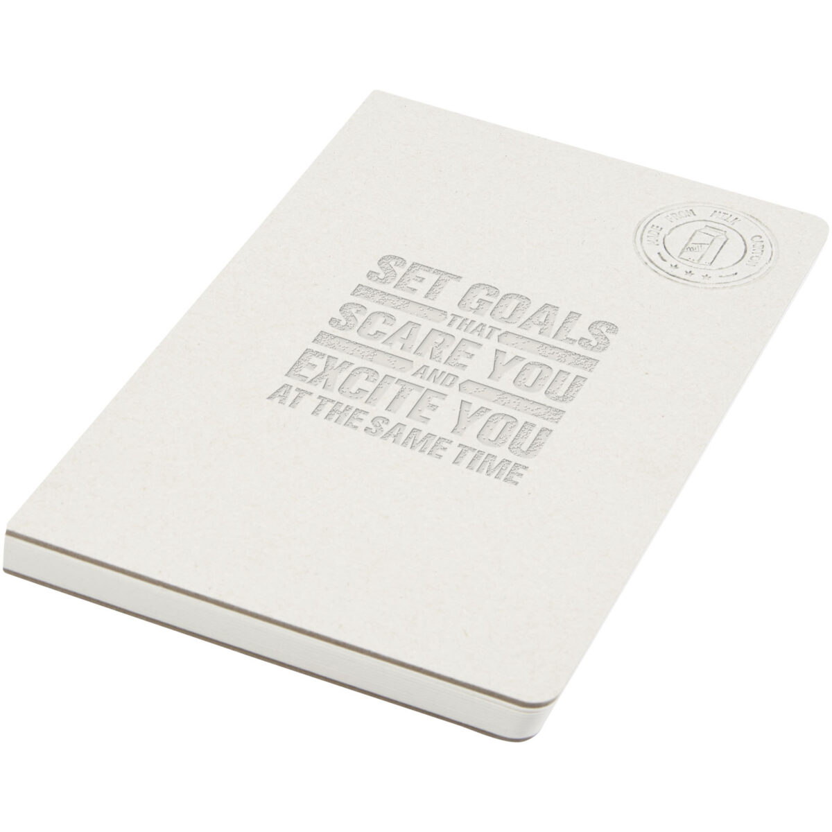 Dairy Dream A5 size reference recycled milk cartons spineless notebook – Off white with logo