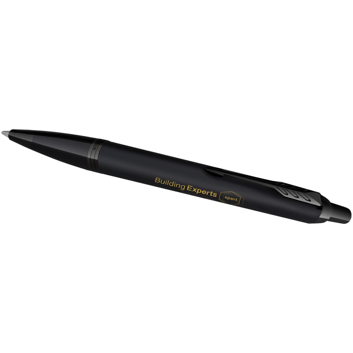 Parker IM achromatic ballpoint and rollerball pen set with gift box (black/blue ink) – Solid black with logo