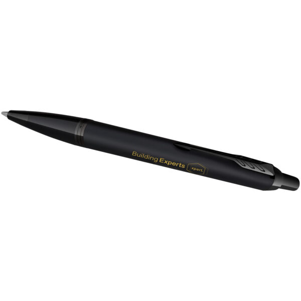 Parker IM achromatic ballpoint and rollerball pen set with gift box (black/blue ink) – Solid black with logo
