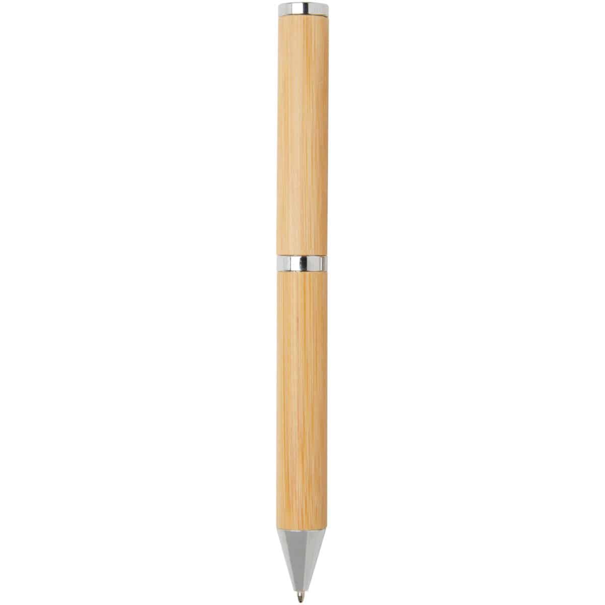 Apolys bamboo ballpoint and rollerball pen gift set  (black ink) – Natural back view