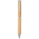Apolys bamboo ballpoint and rollerball pen gift set  (black ink) – Natural front view