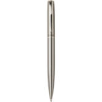 Didimis recycled stainless steel ballpoint and rollerball pen set (black ink) – Silver front view
