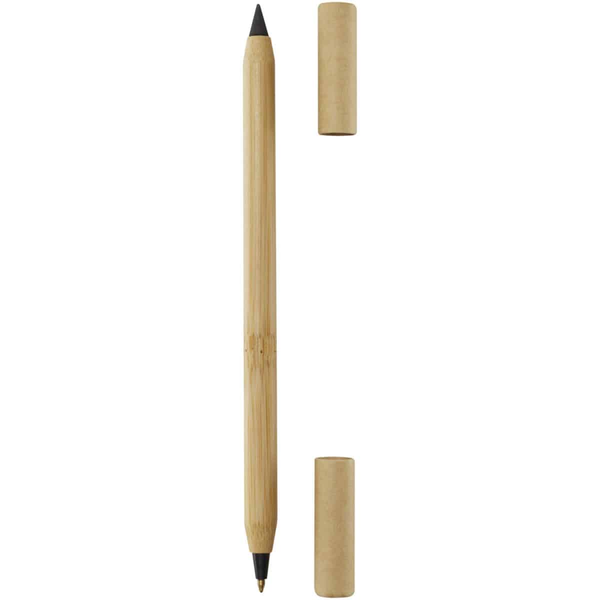Samambu bamboo duo pen (blue ink) – Natural front view