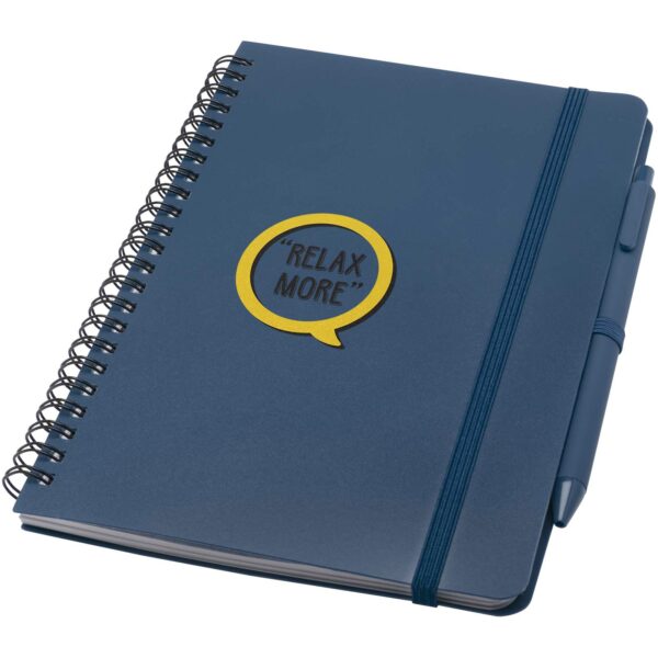 Thalaasa A5 ocean-bound hard cover notebook with ballpoint pen (black ink) – Ocean blue with logo