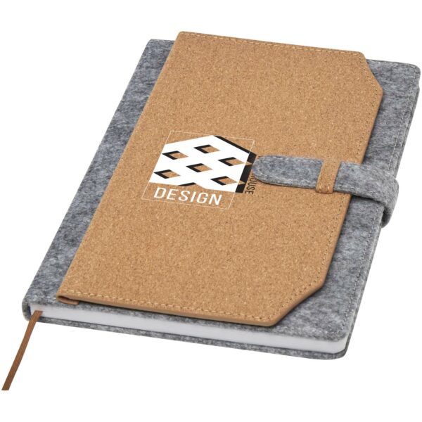 Viviana A5 recycled felt and cork notebook – Natural with logo