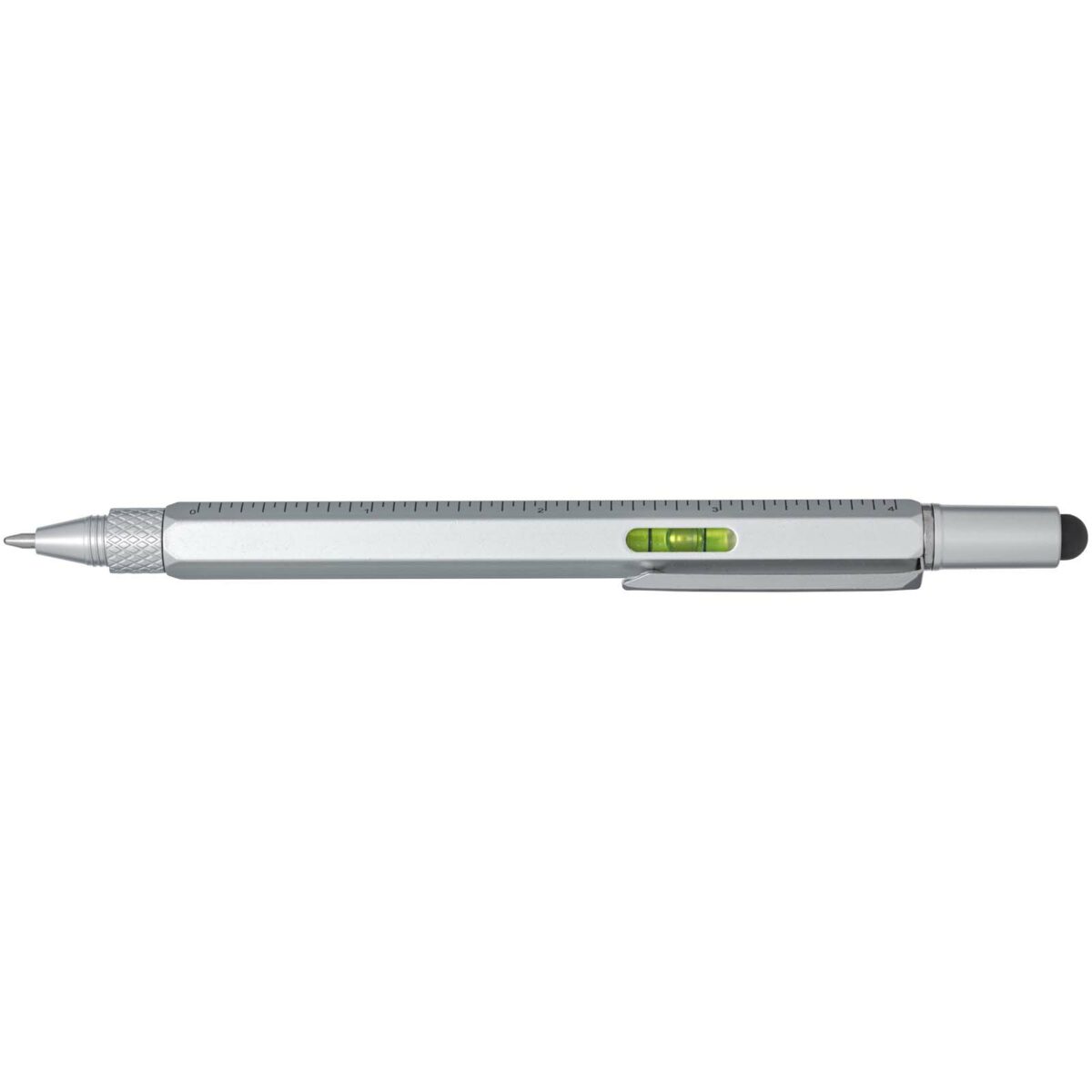 Dora recycled aluminium multifunctional pen (black ink) – Silver front view