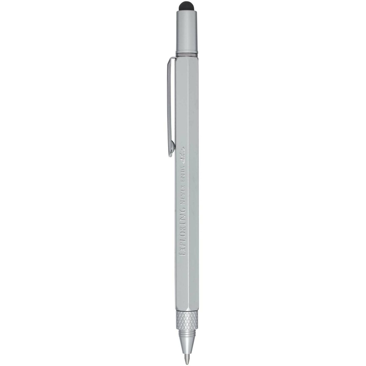 Dora recycled aluminium multifunctional pen (black ink) – Silver with logo