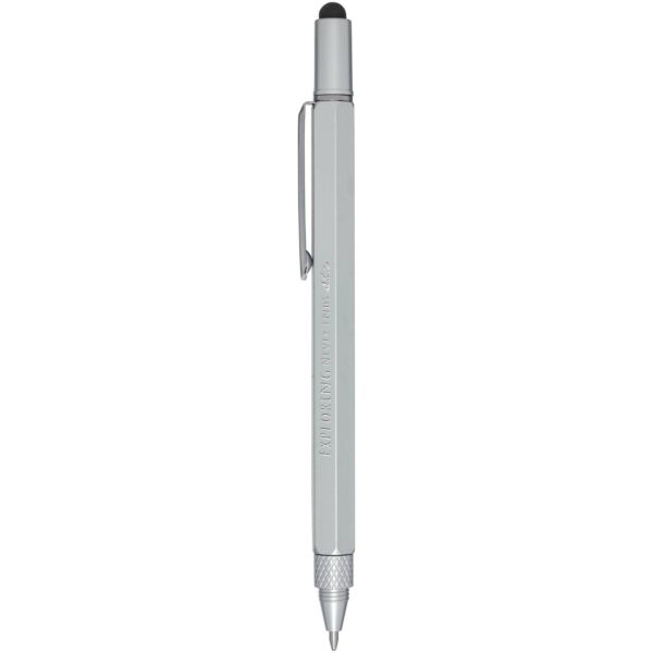 Dora recycled aluminium multifunctional pen (black ink) – Silver with logo
