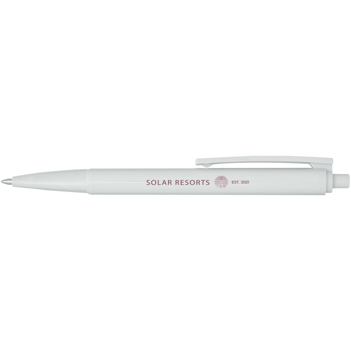 Elsa recycled plastic ballpoint pen (blue ink) – White with logo