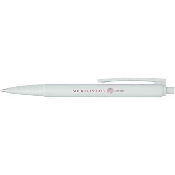 Elsa recycled plastic ballpoint pen (blue ink) – White with logo