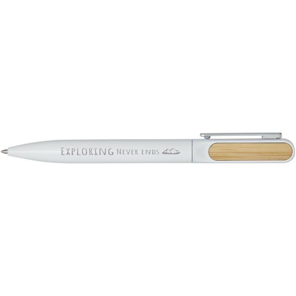 Blanca recycled aluminium ballpoint pen (blue ink) – White with logo