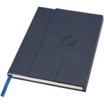 Alejandra A5 recycled plastic hard cover notebook – Ocean blue with logo